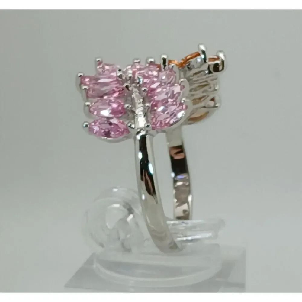 Vintage‎ Ring Size 9.5 Silver Tone White Gold GP Pink Champagne Amber CZ Spray